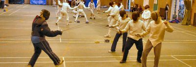 A fencing course being run with 3 beginners at Kingston Fencing Club
